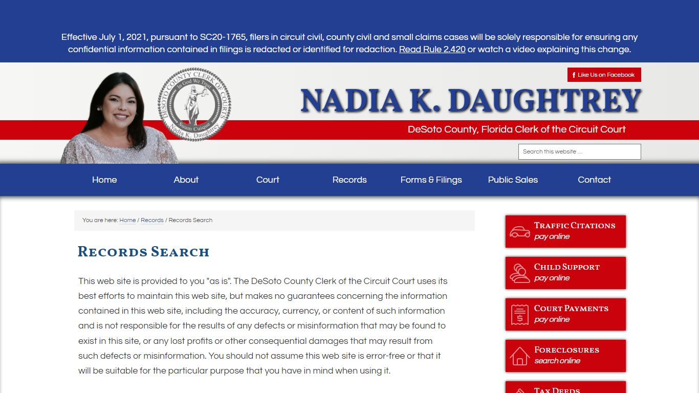 Records Search - DeSoto County Clerk of Courts - Nadia K. Daughtrey