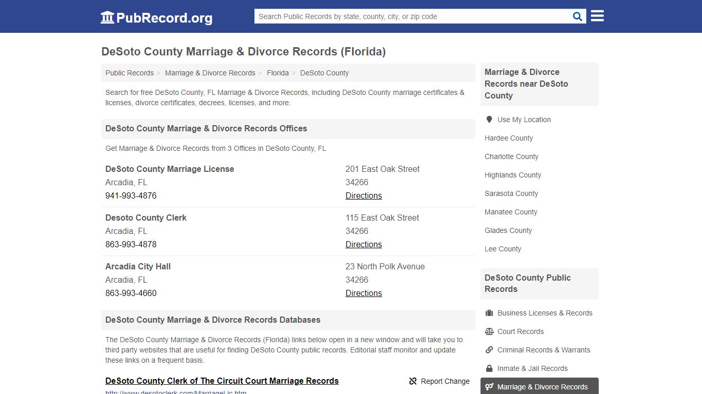 DeSoto County Marriage & Divorce Records (Florida)